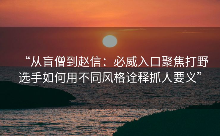 “从盲僧到赵信：必威入口聚焦打野选手如何用不同风格诠释抓人要义”